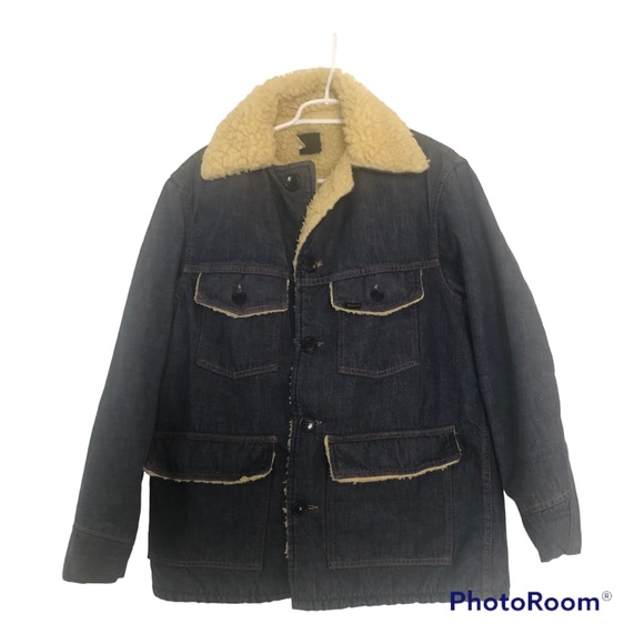 Vintage Sears Roebucks Mens Sz 42 R Denim Sherpa Lined Button Trucker Barn Coat - Picture 1 of 9